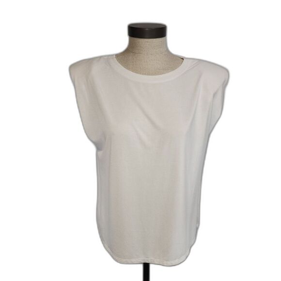 Laundry by Shelli Segal  White Sleeveless Shoulder Pad T-Shirt Size M - Picture 1 of 6